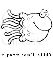 Cartoon Clipart Of A Black And White Jellyfish Vector Outlined Coloring Page