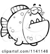 Cartoon Clipart Of A Black And White Crying Piranha Fish Vector Outlined Coloring Page
