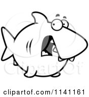 Cartoon Clipart Of A Black And White Scared Shark Vector Outlined Coloring Page
