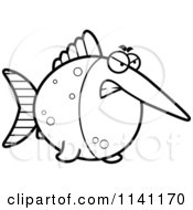 Cartoon Clipart Of A Black And White Angry Swordfish Vector Outlined Coloring Page
