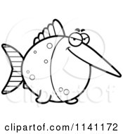 Cartoon Clipart Of A Black And White Sly Swordfish Vector Outlined Coloring Page