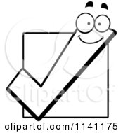 Cartoon Clipart Of A Black And White Happy Check Mark Over A Box Vector Outlined Coloring Page by Cory Thoman