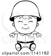 Poster, Art Print Of Black And White Happy Army Boy Sitting