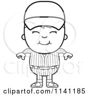 Cartoon Clipart Of A Black And White Happy Baseball Boy Vector Outlined Coloring Page