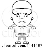 Cartoon Clipart Of A Black And White Angry Baseball Boy Vector Outlined Coloring Page