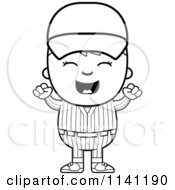 Poster, Art Print Of Black And White Happy Baseball Boy Cheering