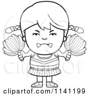 Cartoon Clipart Of A Black And White Angry Cheerleader Girl Vector Outlined Coloring Page