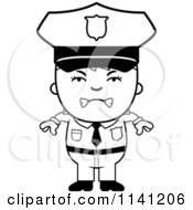 Cartoon Clipart Of A Black And White Angry Police Boy Vector Outlined Coloring Page