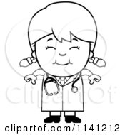 Cartoon Clipart Of A Black And White Happy Doctor Or Veterinarian Girl Vector Outlined Coloring Page
