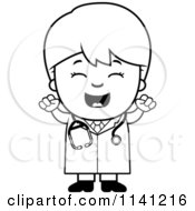 Poster, Art Print Of Black And White Happy Doctor Or Veterinarian Boy Cheering