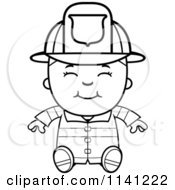 Poster, Art Print Of Black And White Happy Fire Fighter Boy Sitting