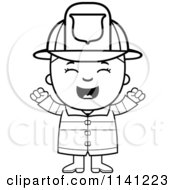 Poster, Art Print Of Black And White Happy Fire Fighter Boy Cheering