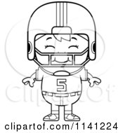 Cartoon Clipart Of A Black And White Happy Football Player Boy Vector Outlined Coloring Page