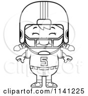 Cartoon Clipart Of A Black And White Happy Football Player Girl Vector Outlined Coloring Page