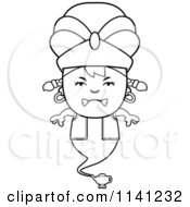 Cartoon Clipart Of A Black And White Angry Genie Girl Vector Outlined Coloring Page
