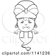 Cartoon Clipart Of A Black And White Angry Genie Boy Vector Outlined Coloring Page