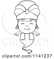 Cartoon Clipart Of A Black And White Happy Genie Boy Vector Outlined Coloring Page