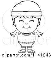 Cartoon Clipart Of A Black And White Happy Fitness Gym Boy Vector Outlined Coloring Page