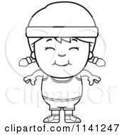 Cartoon Clipart Of A Black And White Happy Fitness Gym Girl Vector Outlined Coloring Page