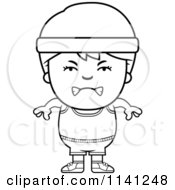 Cartoon Clipart Of A Black And White Angry Fitness Gym Boy Vector Outlined Coloring Page