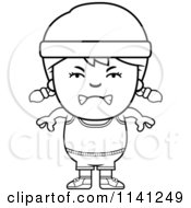 Cartoon Clipart Of A Black And White Angry Fitness Gym Girl Vector Outlined Coloring Page