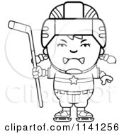 Cartoon Clipart Of A Black And White Angry Hockey Girl Vector Outlined Coloring Page