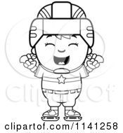 Cartoon Clipart Of A Black And White Happy Hockey Girl Cheering Vector Outlined Coloring Page