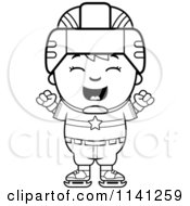 Cartoon Clipart Of A Black And White Happy Hockey Boy Cheering Vector Outlined Coloring Page