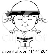 Cartoon Clipart Of A Black And White Happy Martial Arts Karate Girl Vector Outlined Coloring Page