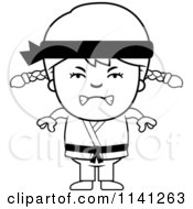 Cartoon Clipart Of A Black And White Angry Martial Arts Karate Girl Vector Outlined Coloring Page