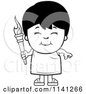 Poster, Art Print Of Black And White Happy Boy Holding An Olympic Torch