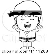 Poster, Art Print Of Black And White Happy Martial Arts Karate Boy Cheering