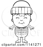 Cartoon Clipart Of A Black And White Happy Lumberjack Boy Vector Outlined Coloring Page