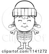 Cartoon Clipart Of A Black And White Happy Lumberjack Girl Vector Outlined Coloring Page