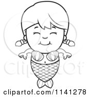 Cartoon Clipart Of A Black And White Happy Mermaid Girl Vector Outlined Coloring Page