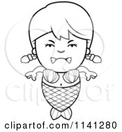 Cartoon Clipart Of A Black And White Angry Mermaid Girl Vector Outlined Coloring Page by Cory Thoman