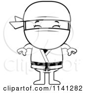 Cartoon Clipart Of A Black And White Happy Ninja Boy Vector Outlined Coloring Page