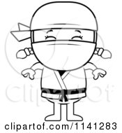 Cartoon Clipart Of A Black And White Happy Ninja Girl Vector Outlined Coloring Page