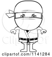 Cartoon Clipart Of A Black And White Ninja Boy Vector Outlined Coloring Page