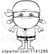 Cartoon Clipart Of A Black And White Ninja Girl Vector Outlined Coloring Page