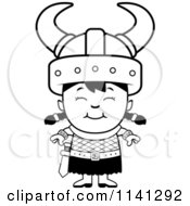 Cartoon Clipart Of A Black And White Happy Ogre Viking Girl Vector Outlined Coloring Page
