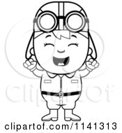 Poster, Art Print Of Black And White Happy Aviator Pilot Boy Cheering