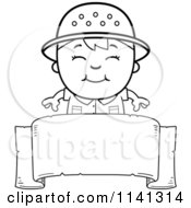 Poster, Art Print Of Black And White Happy Safari Boy Over A Blank Banner