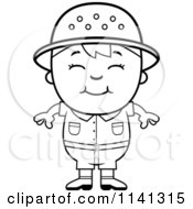 Cartoon Clipart Of A Black And White Happy Safari Boy Vector Outlined Coloring Page