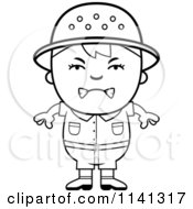 Cartoon Clipart Of A Black And White Angry Safari Boy Vector Outlined Coloring Page