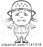 Cartoon Clipart Of A Black And White Angry Safari Girl Vector Outlined Coloring Page