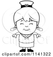 Cartoon Clipart Of A Black And White Happy Sailor Girl Vector Outlined Coloring Page