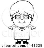 Cartoon Clipart Of A Black And White Happy Scientist Boy Vector Outlined Coloring Page