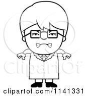 Cartoon Clipart Of A Black And White Angry Scientist Boy Vector Outlined Coloring Page