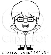 Cartoon Clipart Of A Black And White Happy Scientist Boy Cheering Vector Outlined Coloring Page